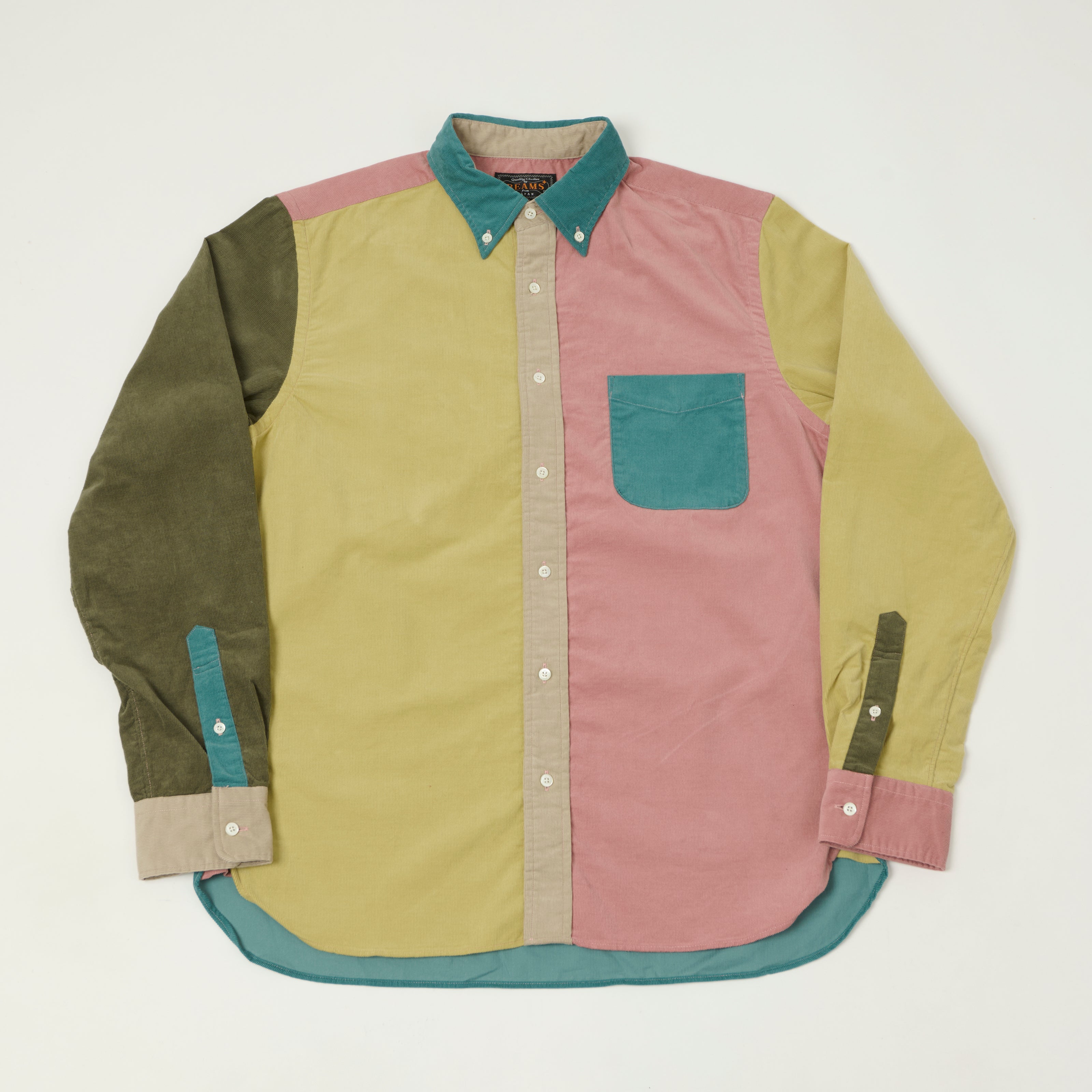 Beams Plus Corduroy Panel Button Down Shirt - Teal/Multi – SON OF