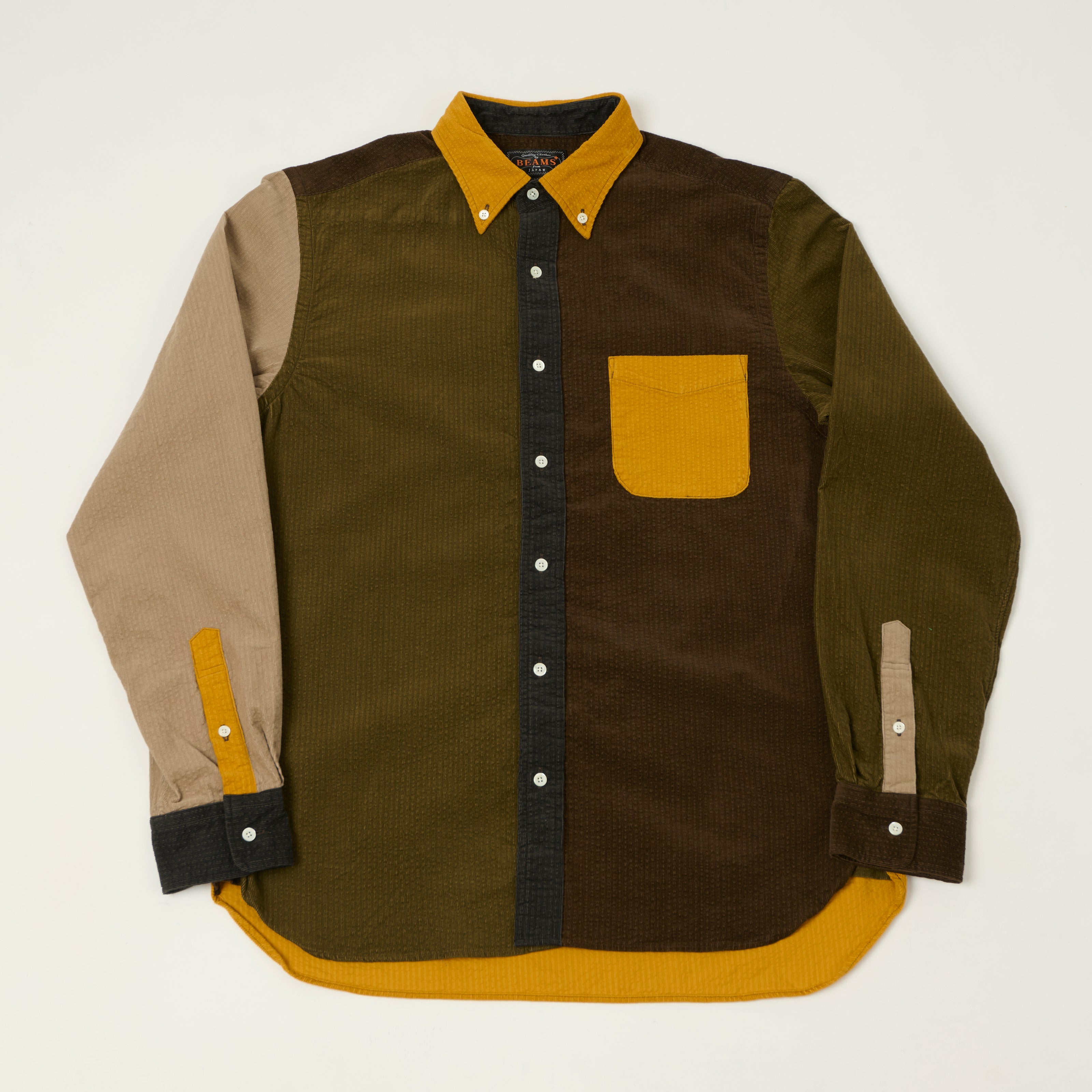 Beams Plus Corduroy Panel Button Down Shirt - Yellow/Multi – SON