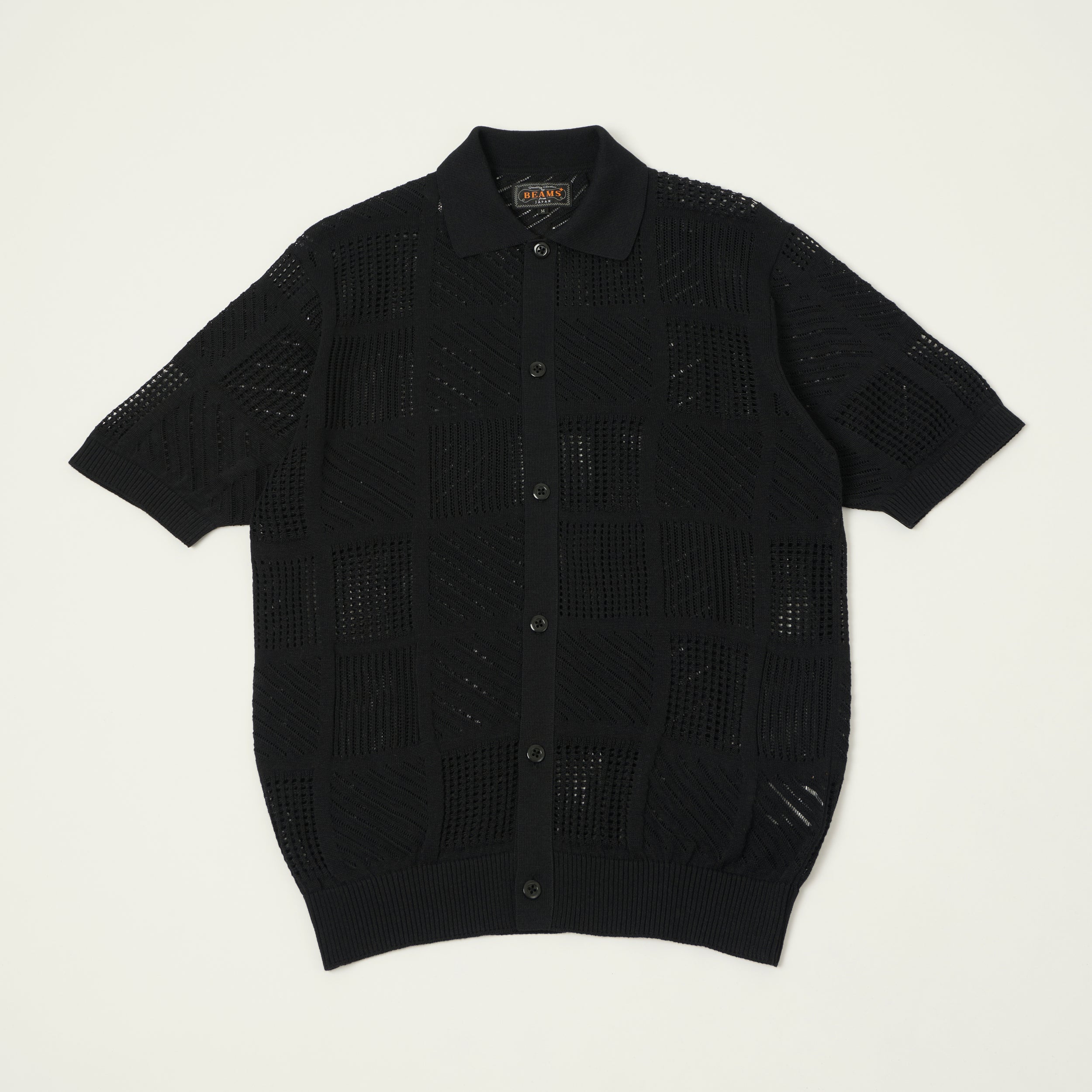 トップス BEAMS GRADATION CLOCHET KNIT SHIRT Beams Plus Open Knit Short Sleeve Shirt - Black – SON OF A STAG