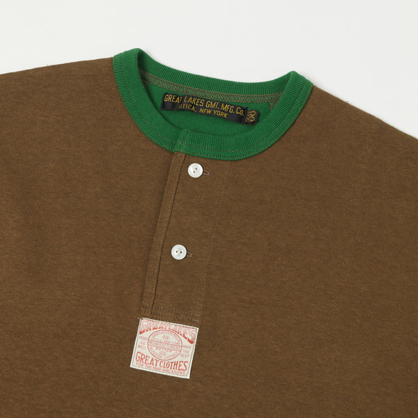 Freewheelers Henley Neck Long Sleeve Shirt - Brown/Tarf Green