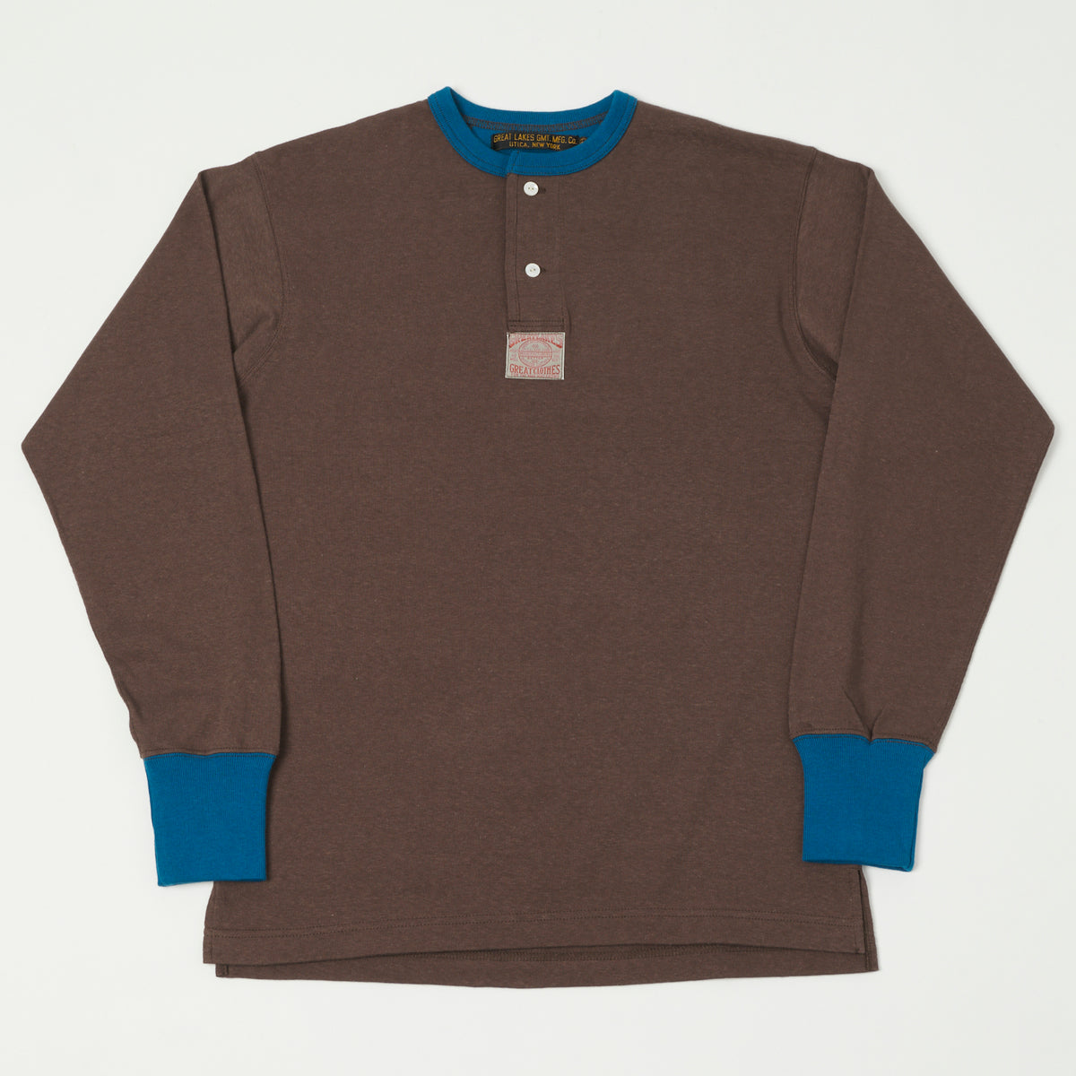 Freewheelers & Co Great Lakes Long Sleeve Henley - Coal Tar/River 