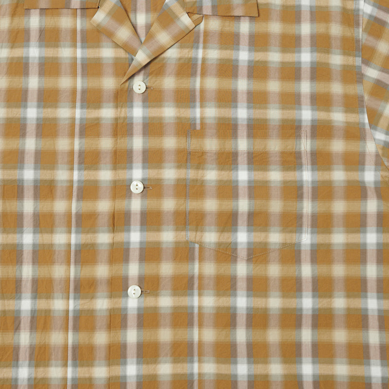 Full Count 4075-2 Broad Check Open Collar Shirt - Beige