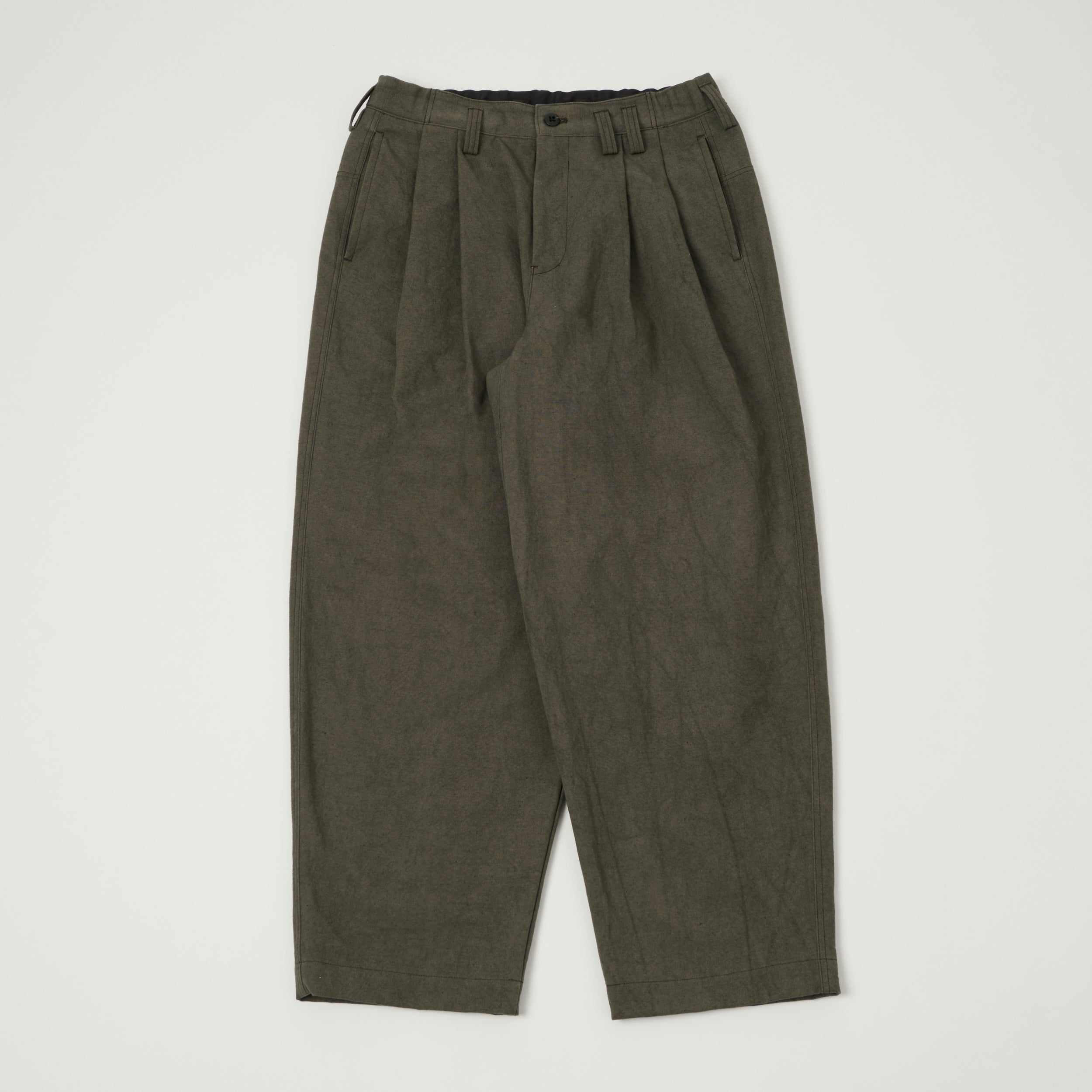Jackman Sulfur Dyed Canvas Pleated Trousers - Dark Moss Gray – SON