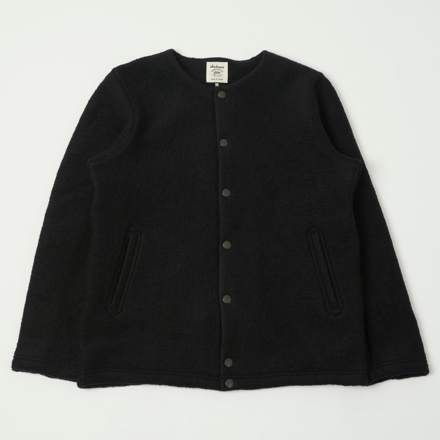 Jackman JM8278 Wool Collarless Cardigan - Black