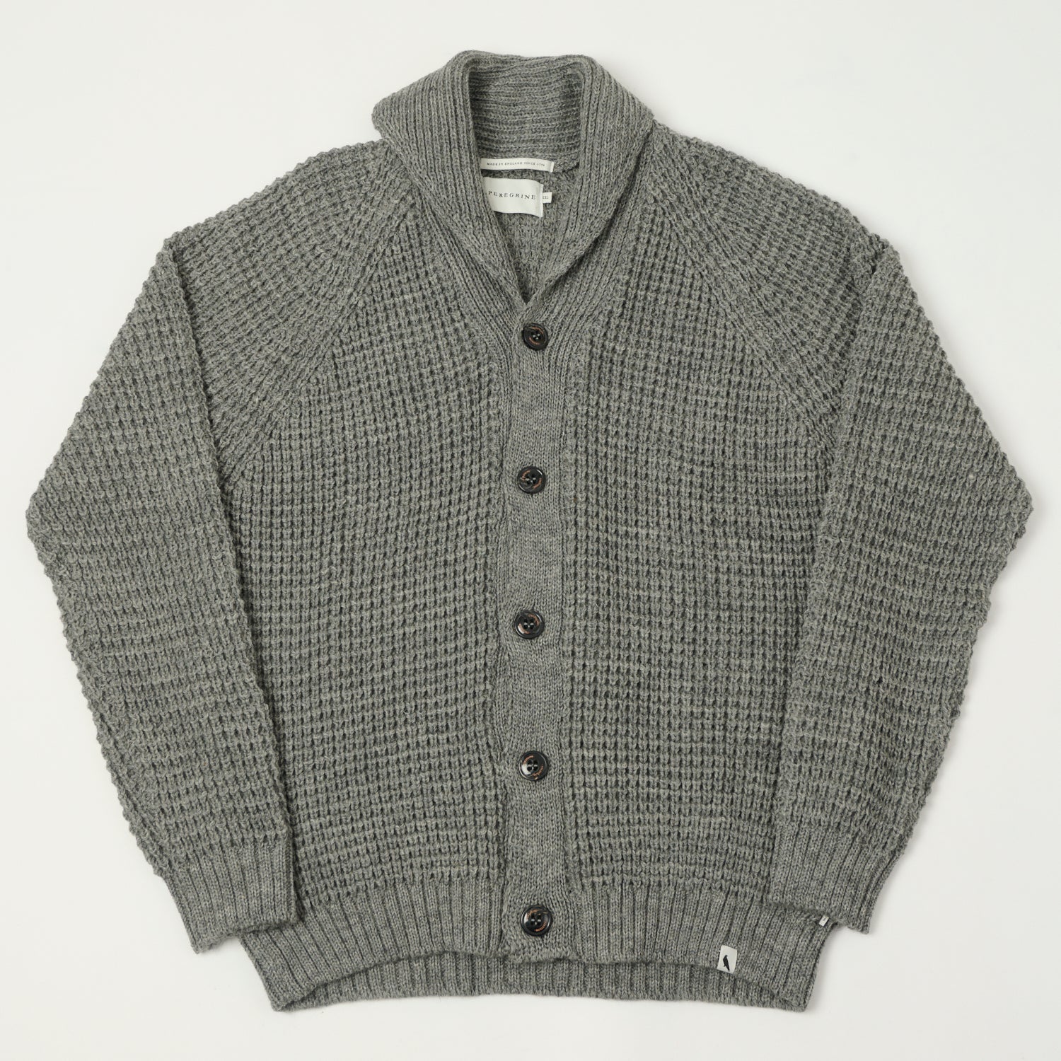 Peregrine Waffle Knit Shawl Collar Cardigan Steel
