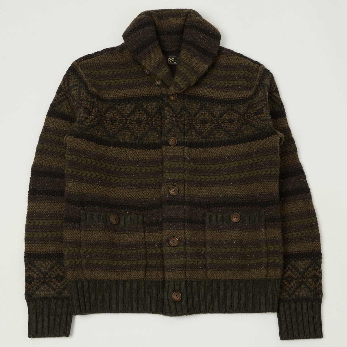 RRL Wool Shawl Collar Cardigan - Brown/Olive – SON OF A STAG