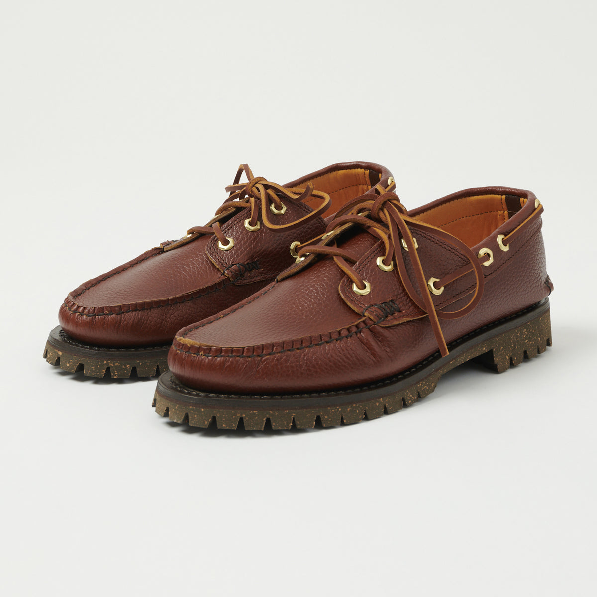 Brown tartan lace up boat shoe. Handmade in Italy Capri Brown Cowhide Boat Shoes main image 3