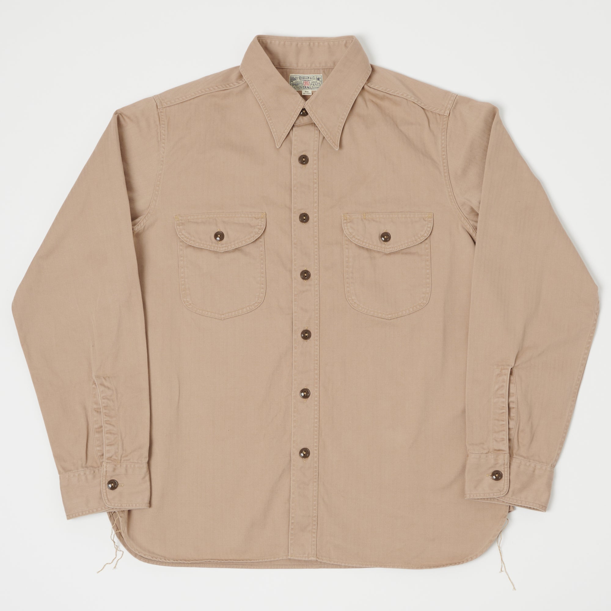 トップス BUZZ RICKSONS HERRINGBONE Militally WORK Buzz Rickson's S/S Work Shirt Olive Herringbone - Made in Japan