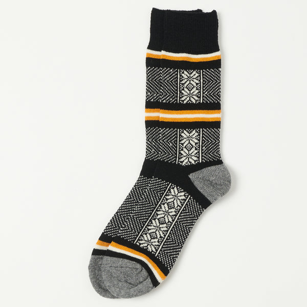 RoToTo Jacquard Crew Sock Ski Pattern - Black/Ivory