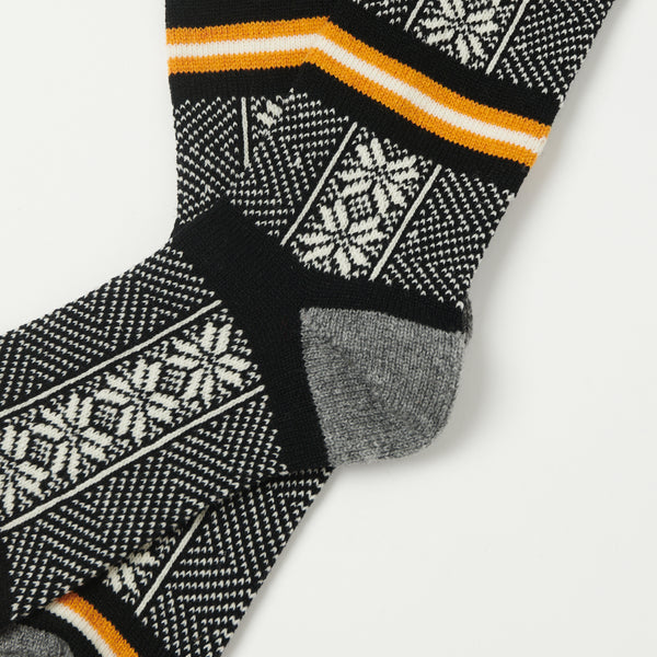 RoToTo Jacquard Crew Sock Ski Pattern - Black/Ivory
