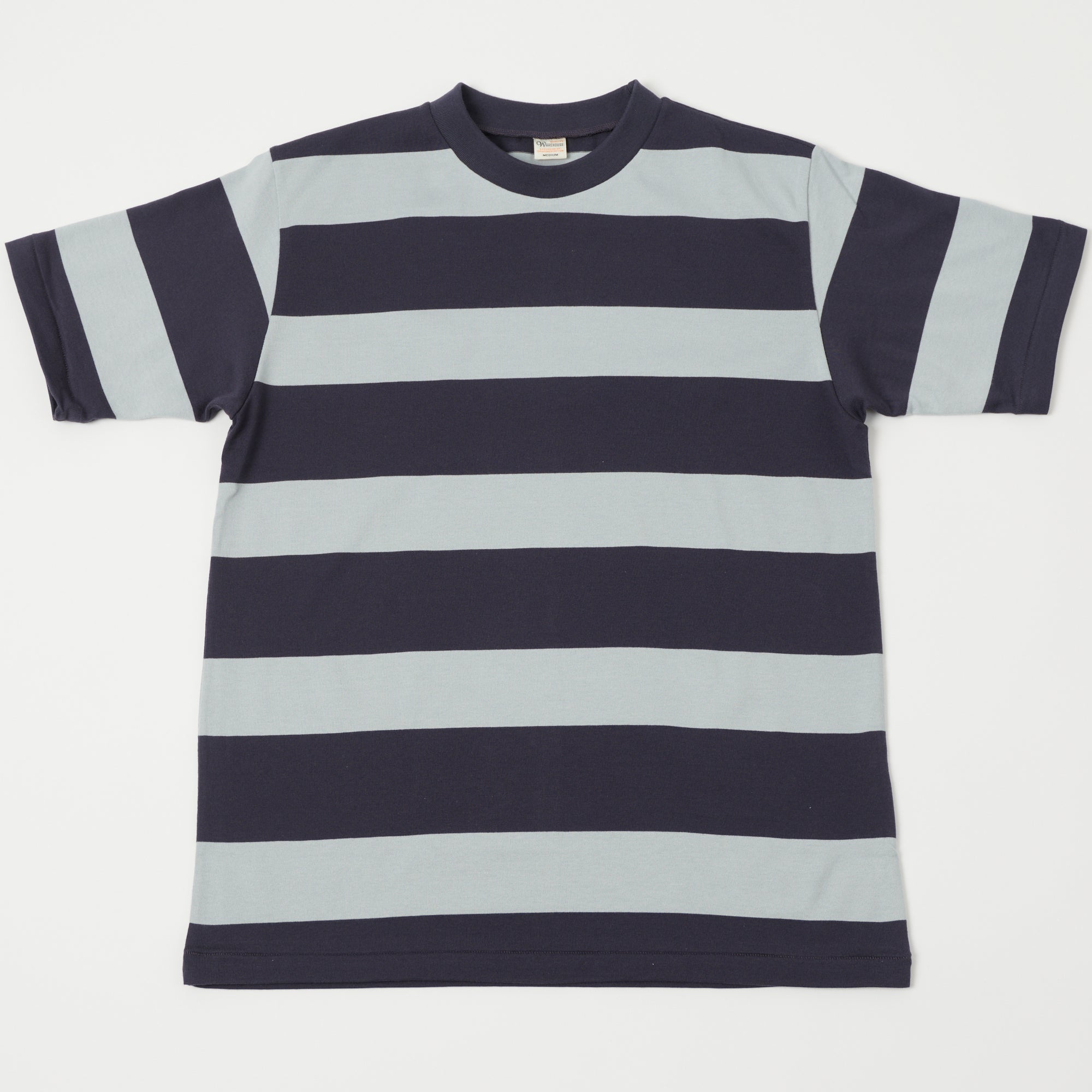 Warehouse 4089 S/S 3x2 Inch Border Tee - Navy/ Sax Grey