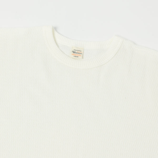 Warehouse 5903 LS Waffle Knit Crew Neck Tee - Off White