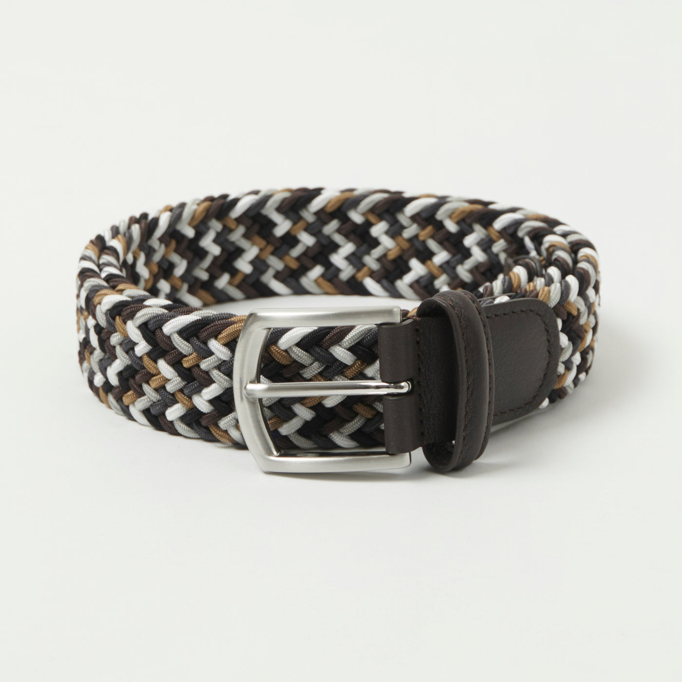 Anderson's Woven Leather-Trimmed Elastic 3.5cm Belt - Dark Mix