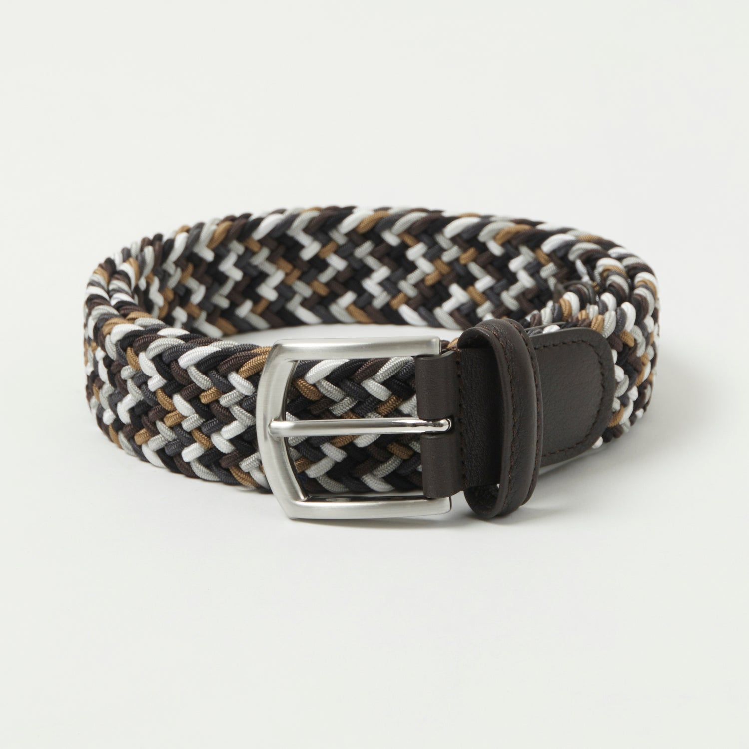Anderson's Woven Leather-Trimmed Elastic 3.5cm Belt - Dark Mix
