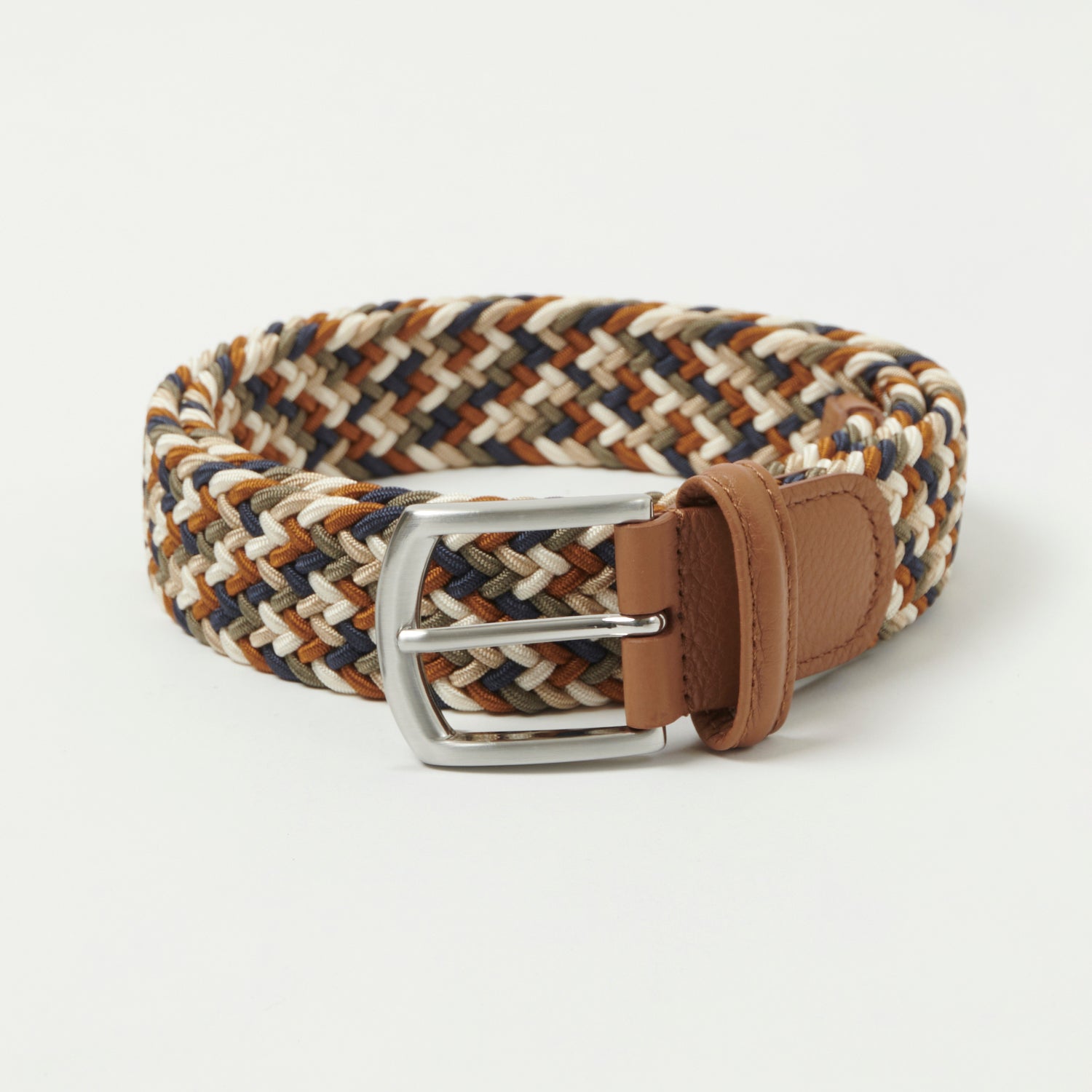 Anderson's Woven Leather-Trimmed Elastic 3.5cm Belt - Nature Mix