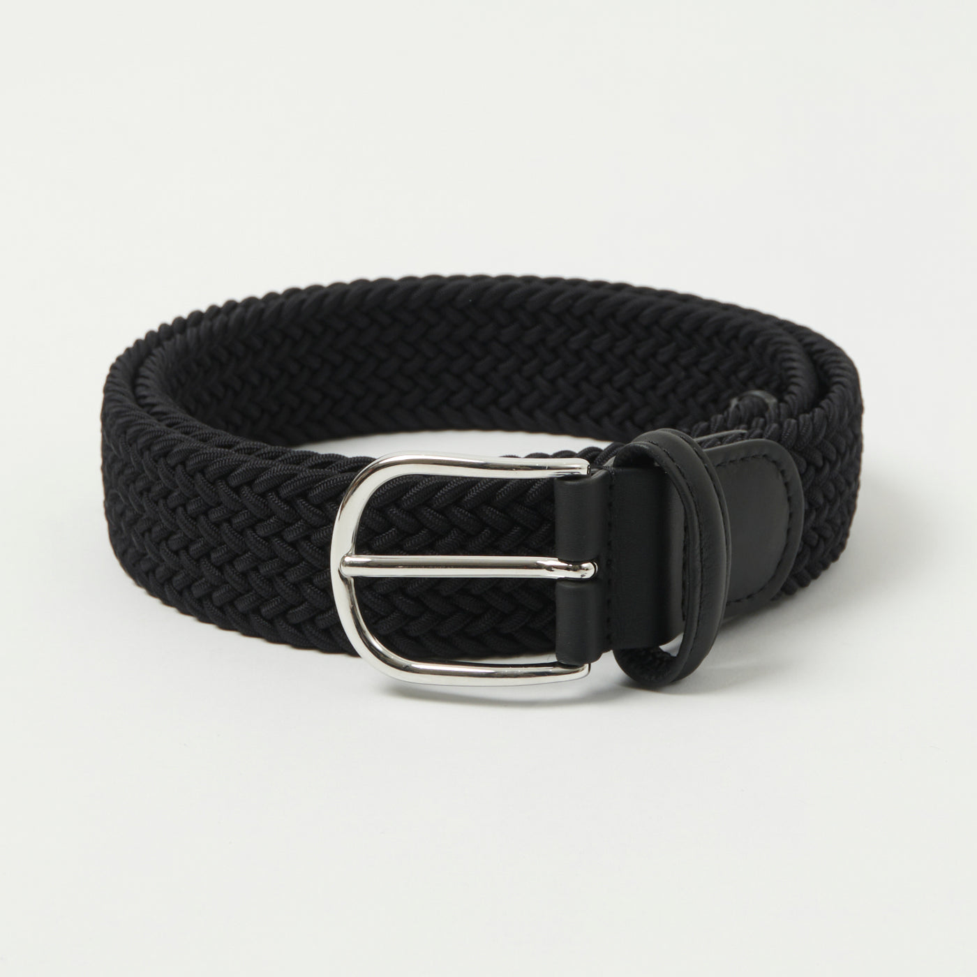 Anderson's Woven Leather-Trimmed Elastic 3.5cm Belt - Black