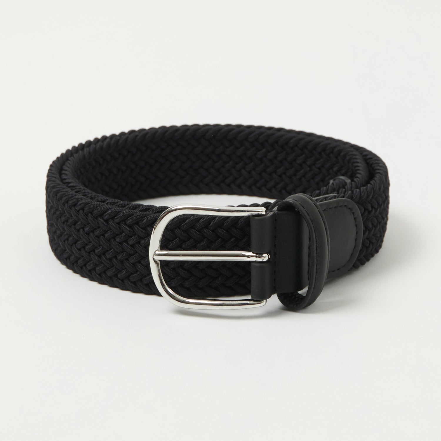 Anderson's Woven Leather-Trimmed Elastic 3.5cm Belt - Black
