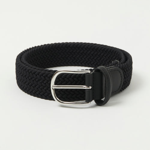 Anderson's Woven Leather-Trimmed Elastic 3.5cm Belt - Black