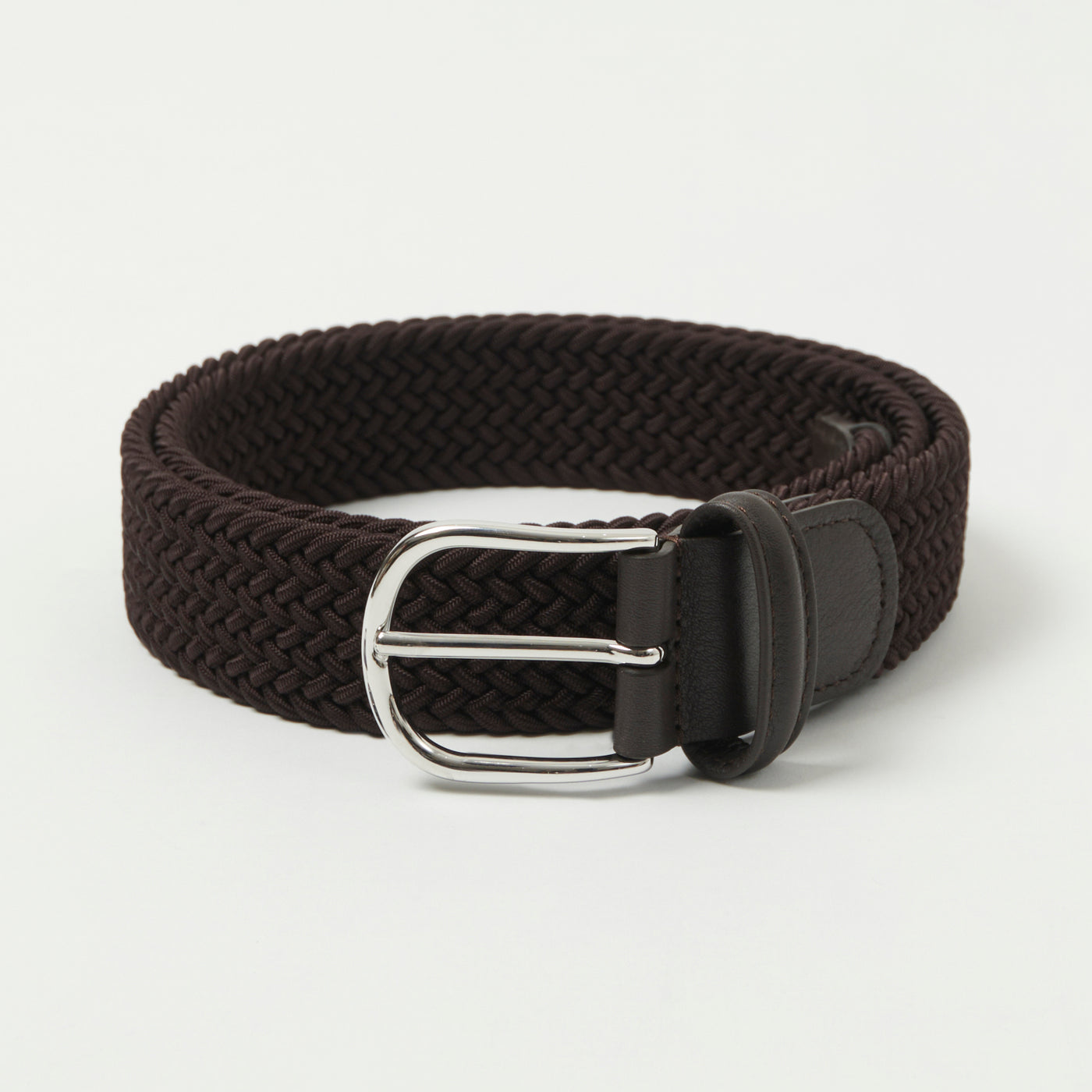 Anderson's Woven Leather-Trimmed Elastic 3.5cm Belt - Chocolate