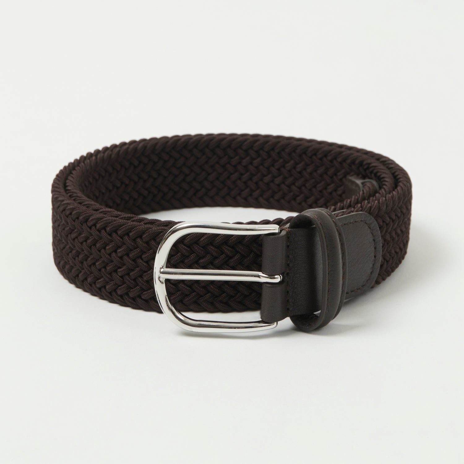 Anderson's Woven Leather-Trimmed Elastic 3.5cm Belt - Chocolate