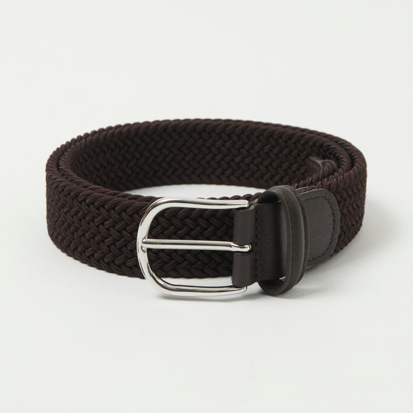 Anderson's 3.5cm Leather-Trimmed Elastic Woven Belt - Chocolate