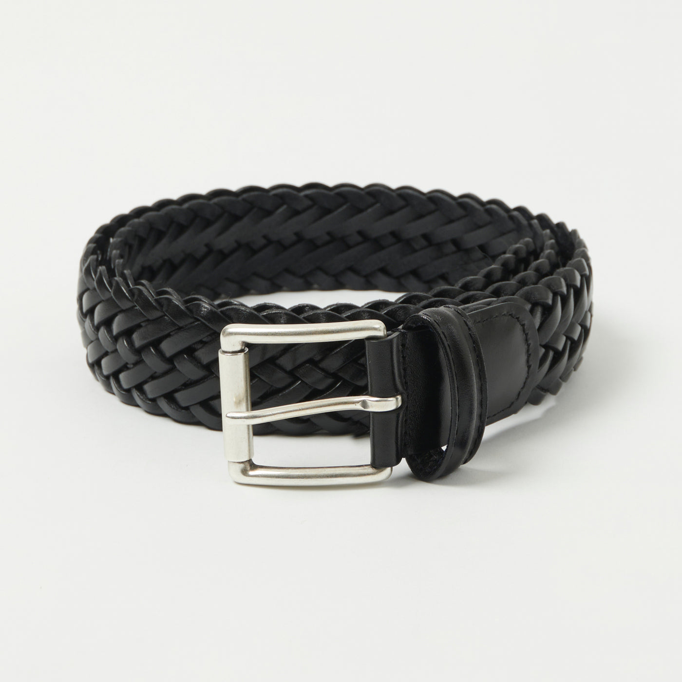 Anderson's Woven Leather 3.5cm Belt - Black