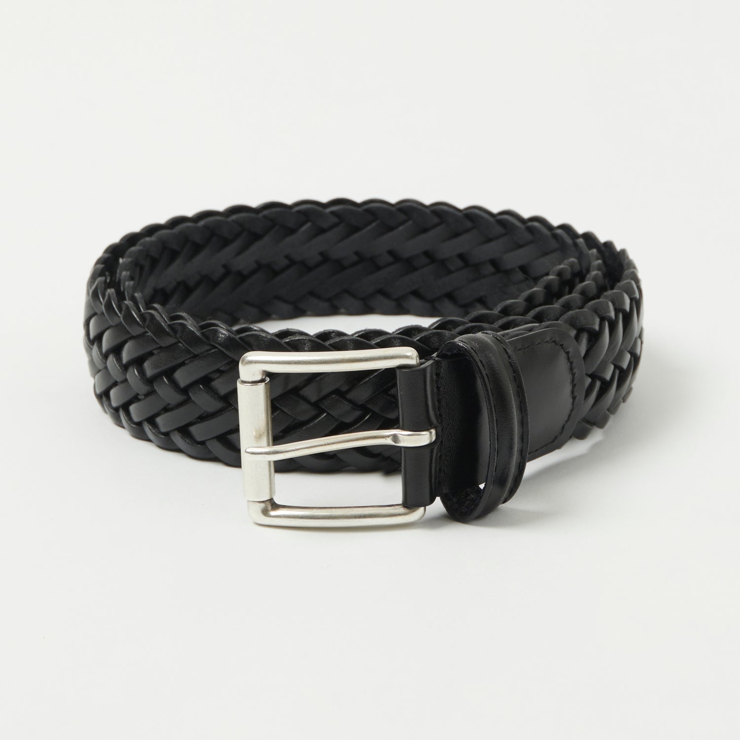 Anderson's Woven Leather 3.5cm Belt - Black