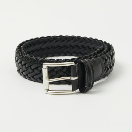 Anderson's Woven Leather 3.5cm Belt - Black