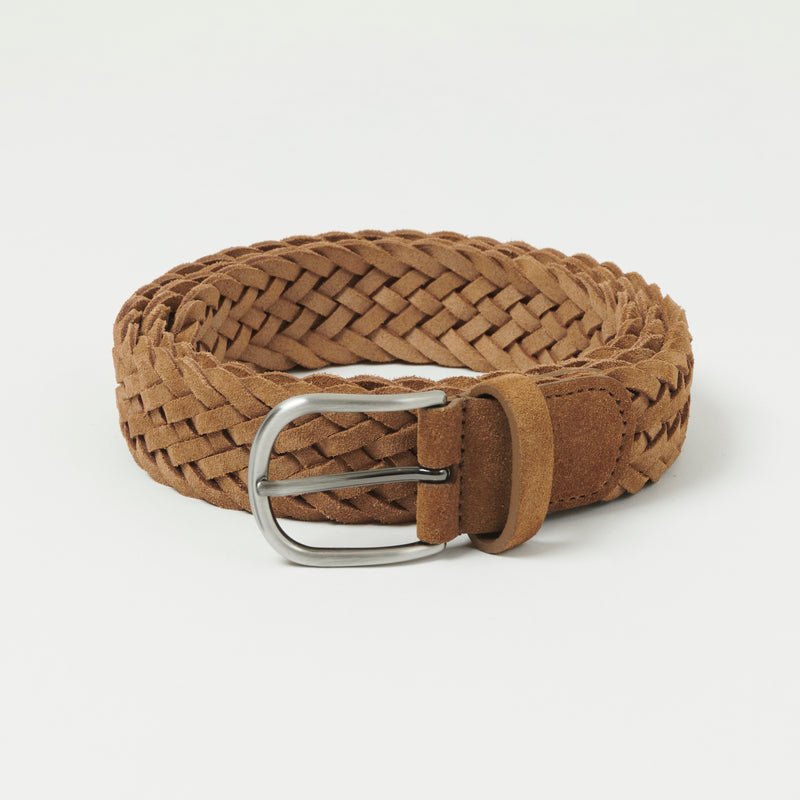 Anderson's Suede Leather 3.5cm Woven Belt - Tan