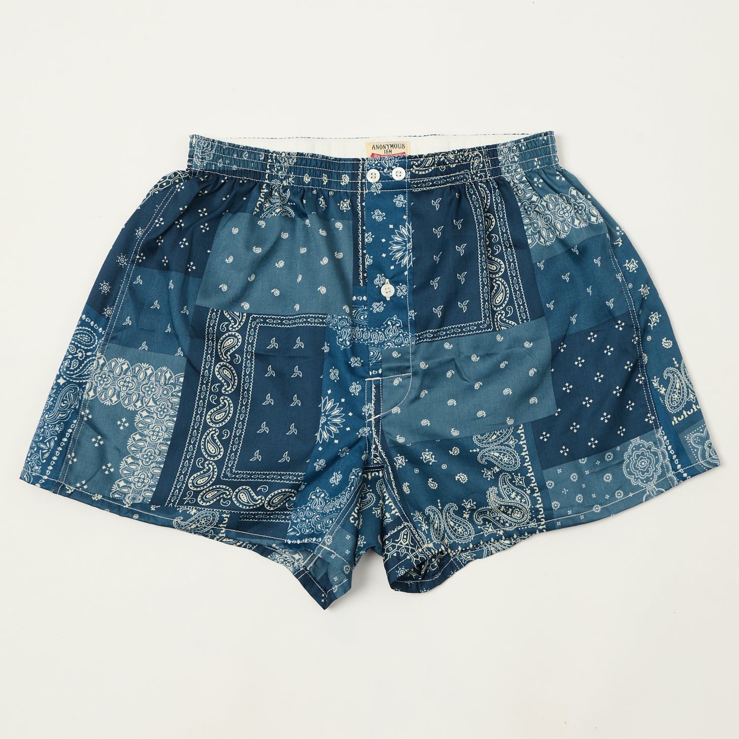 Anonymous Ism Fine Satin Paisley Boxer - Navy