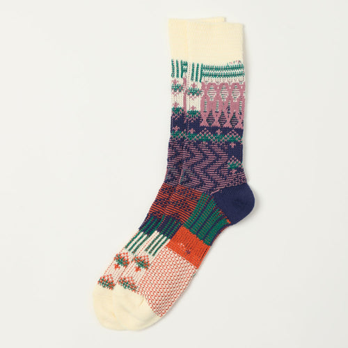 Anonymous Ism Multi Links Jacquard Crew Sock - Ivory
