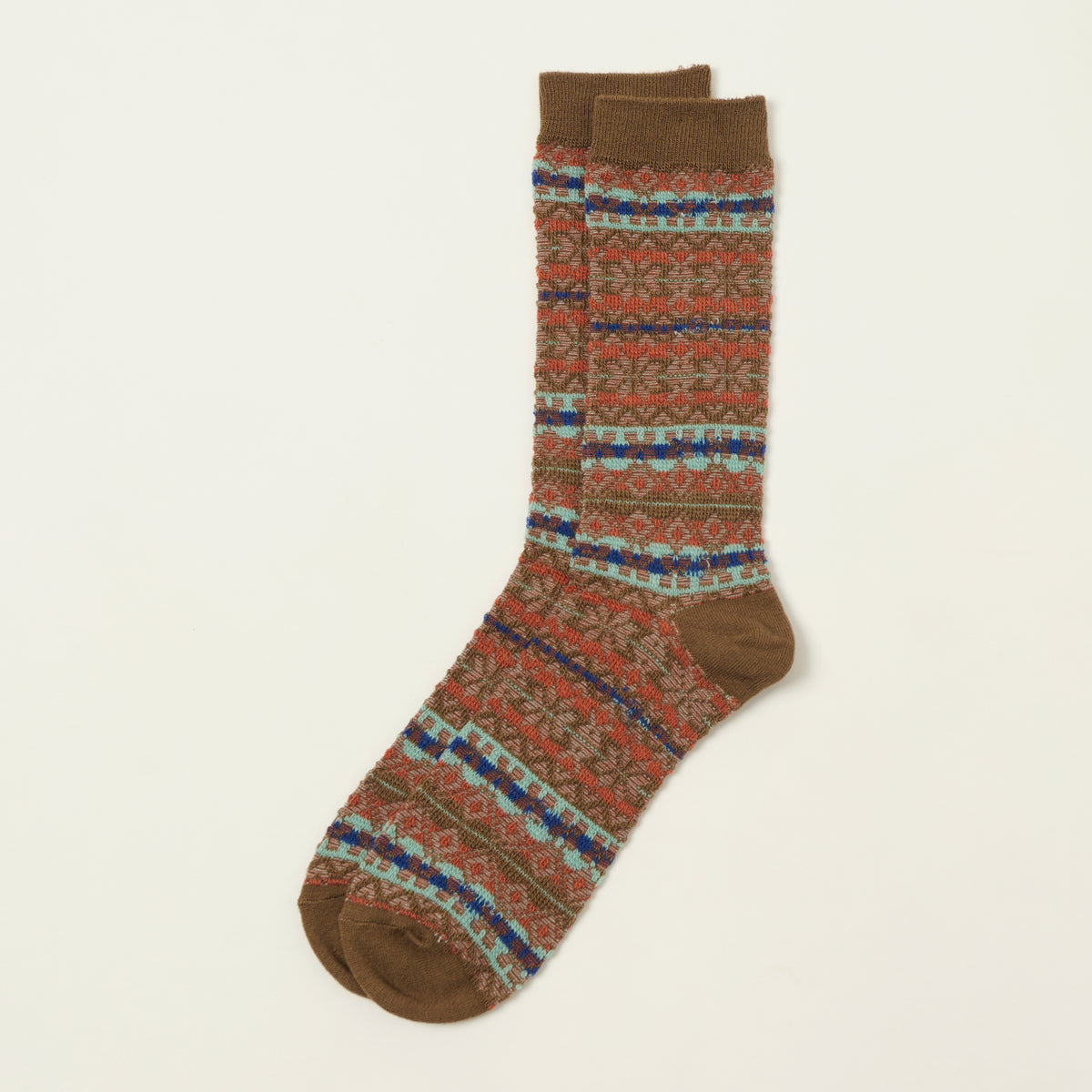 Anonymous Ism Reverse Snow Pattern Jacquard Crew Sock - Brown