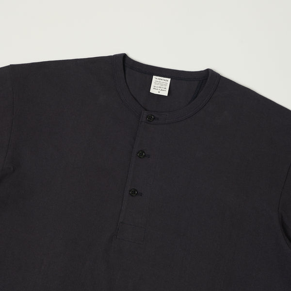 A Vontade S/S Henley T-Shirt - Fade Navy