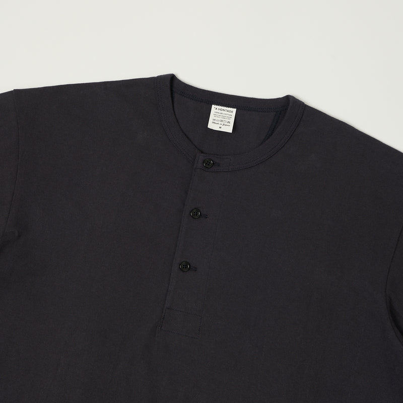 A Vontade S/S Henley T-Shirt - Fade Navy