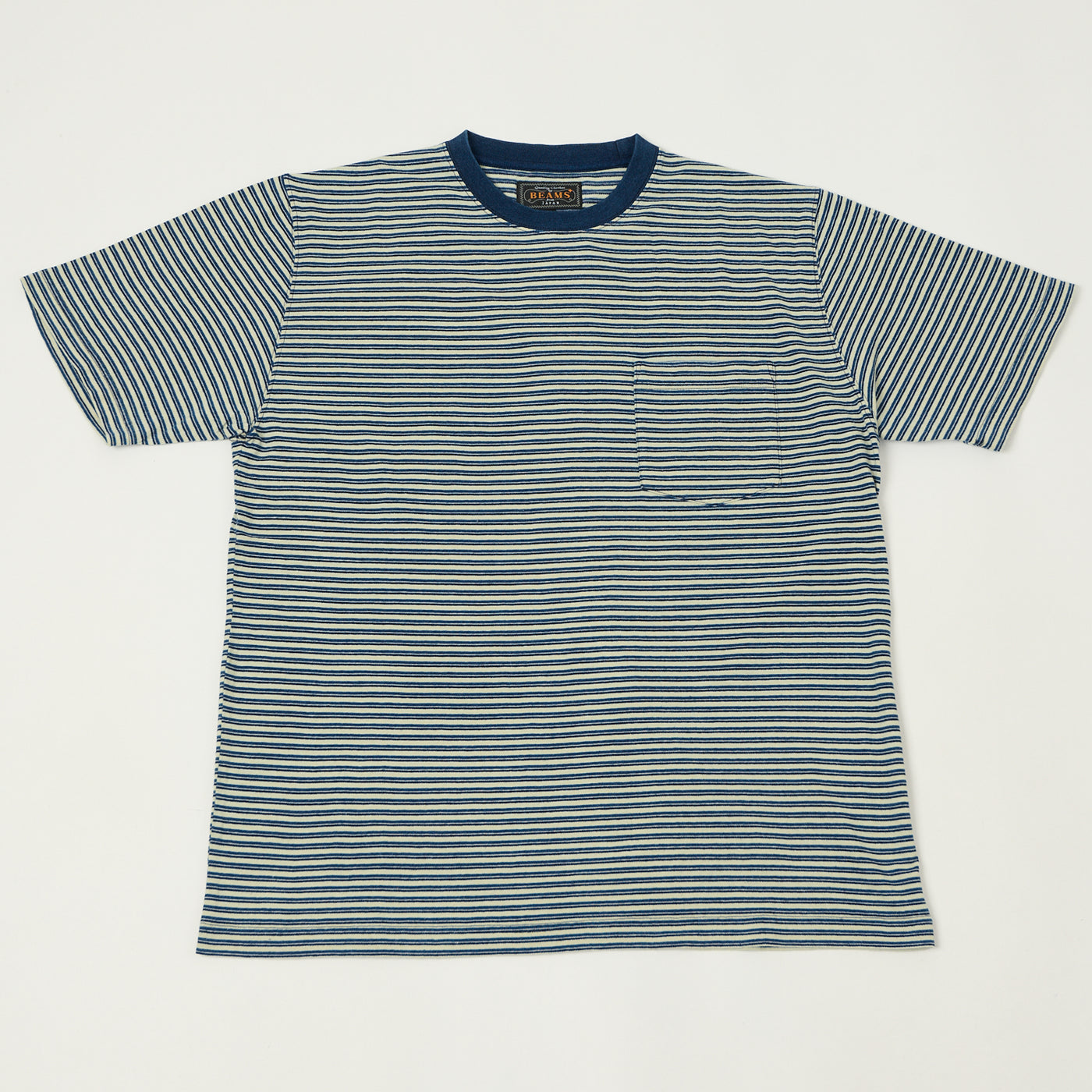 Beams Plus Stripe Pocket T-Shirt - Indigo/Off White