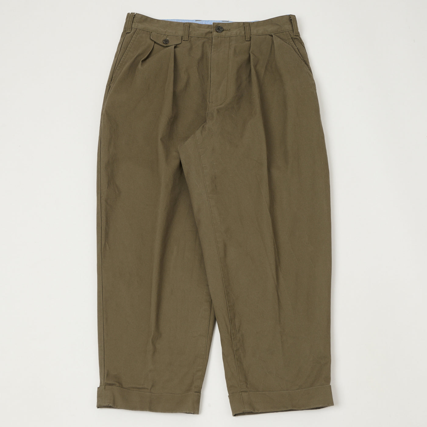Beams Plus Double Pleat Twill Trousers - Olive