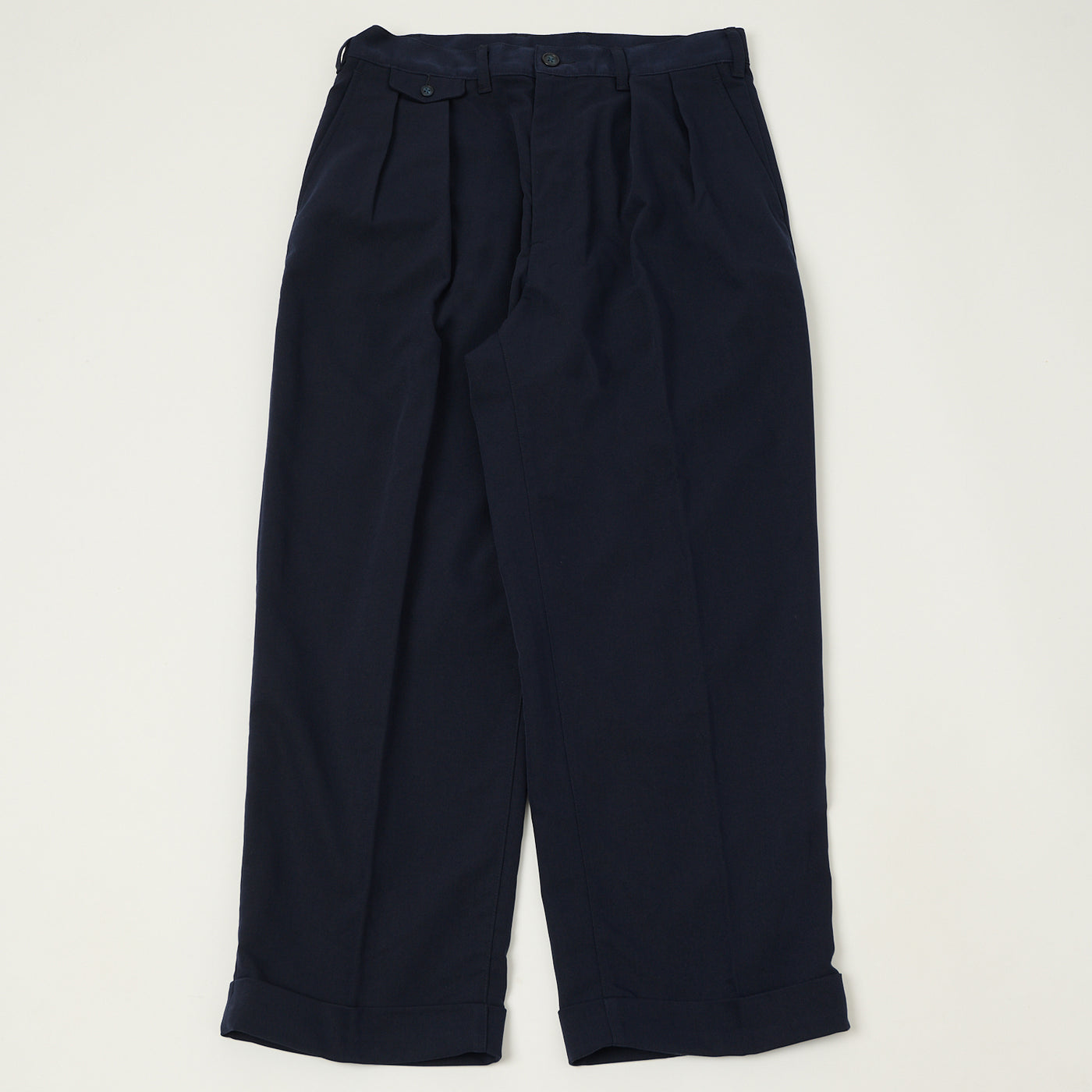 Beams Plus Double Pleat Trousers - Navy