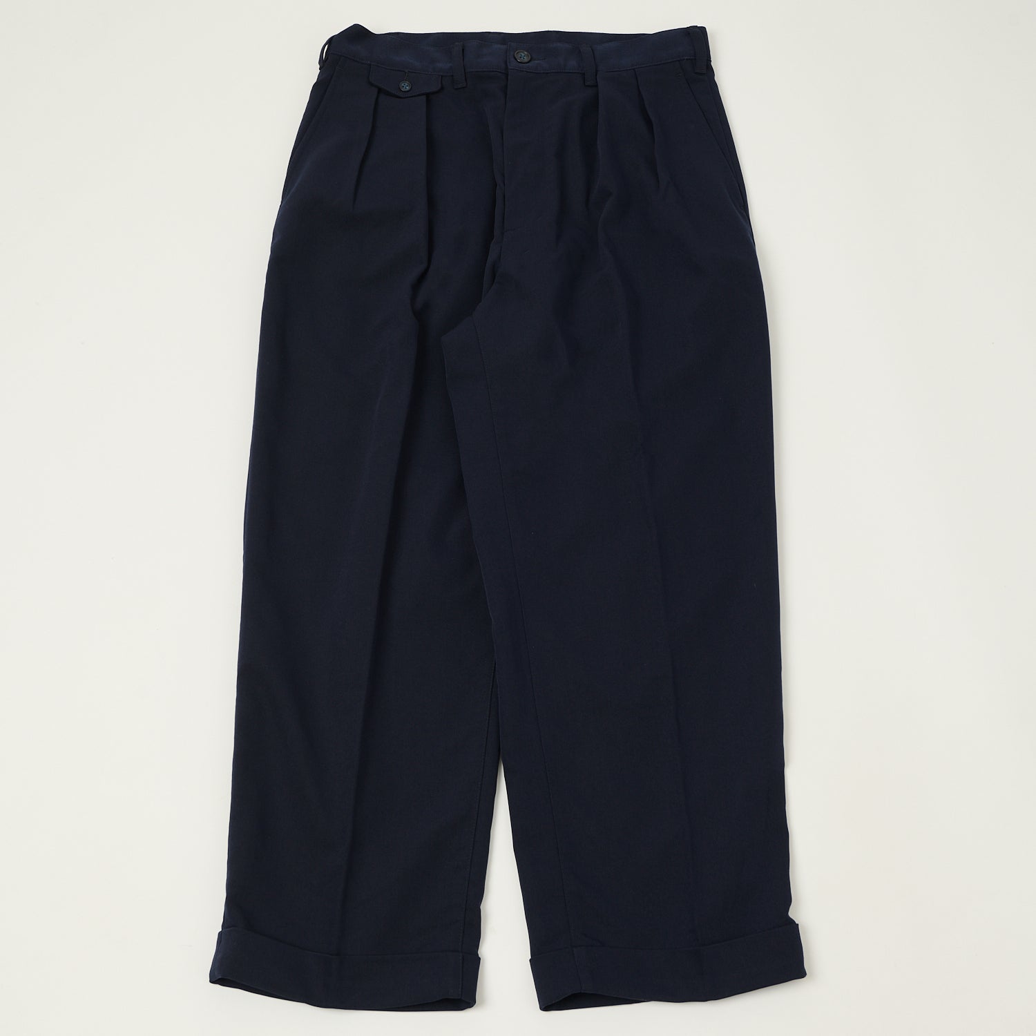 Beams Plus Double Pleat Trousers - Navy