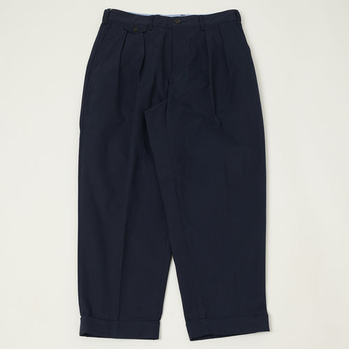 Beams Plus Double Pleat Twill Trousers - Navy