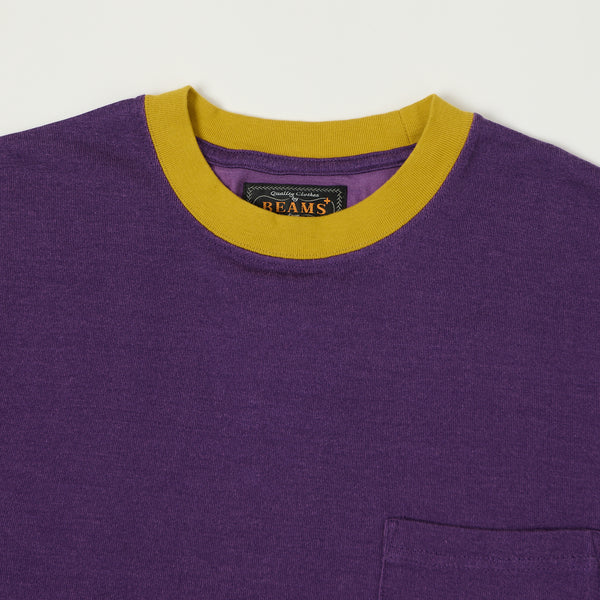 Beams Plus Two Tone Rayon Long Sleeve Pocket T-Shirt - Purple