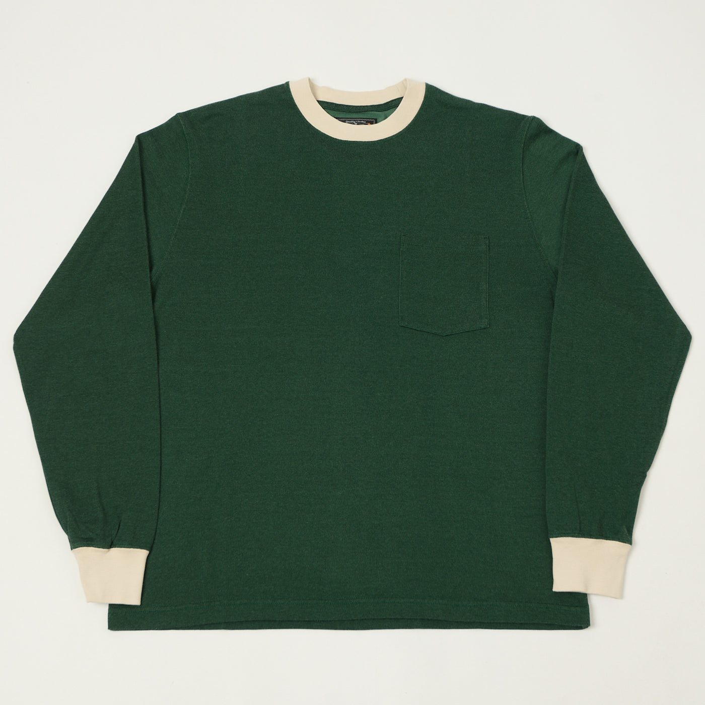 Beams Plus Two Tone Rayon Long Sleeve Pocket T-Shirt - Green