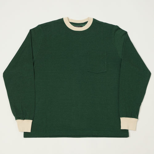 Beams Plus Two Tone Rayon Long Sleeve Pocket T-Shirt - Green