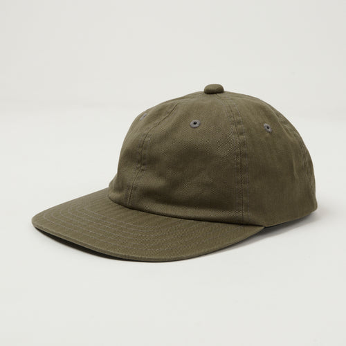 Beams Plus Herringbone Twill Six Panel Baseball Cap - Olive