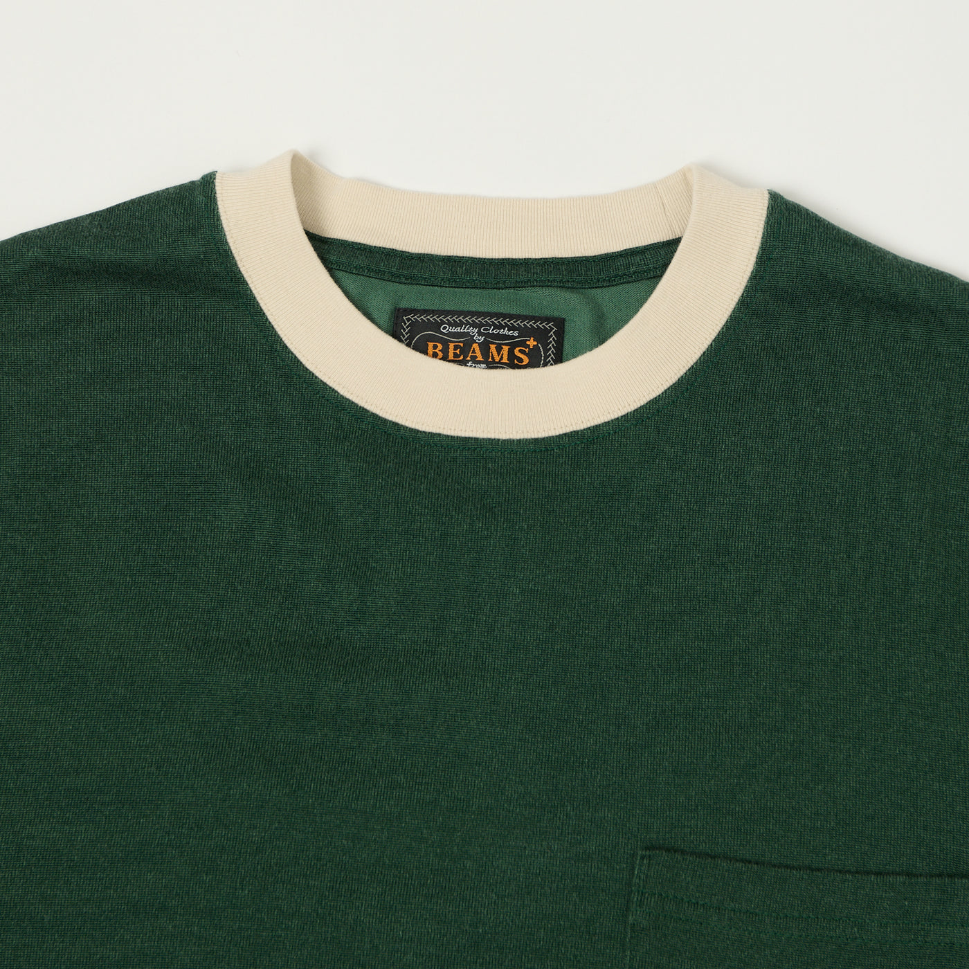 Beams Plus Two Tone Rayon Long Sleeve Pocket T-Shirt - Green