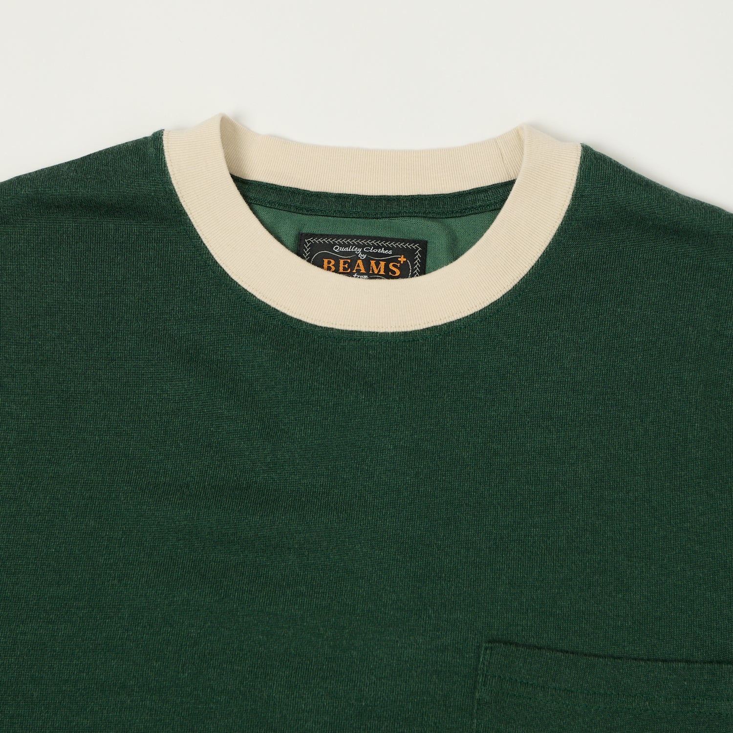 Beams Plus Two Tone Rayon Long Sleeve Pocket T-Shirt - Green