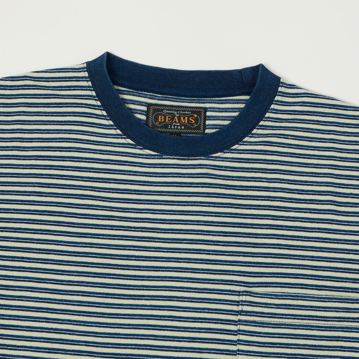 Beams Plus Stripe Pocket T-Shirt - Indigo/Off White