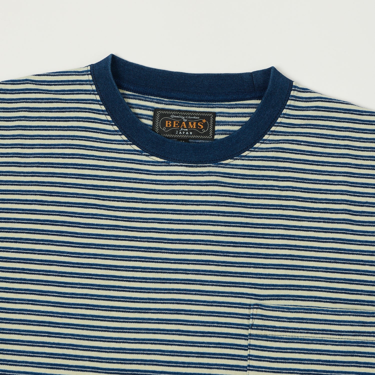 Beams Plus Stripe Pocket T-Shirt - Indigo/Off White