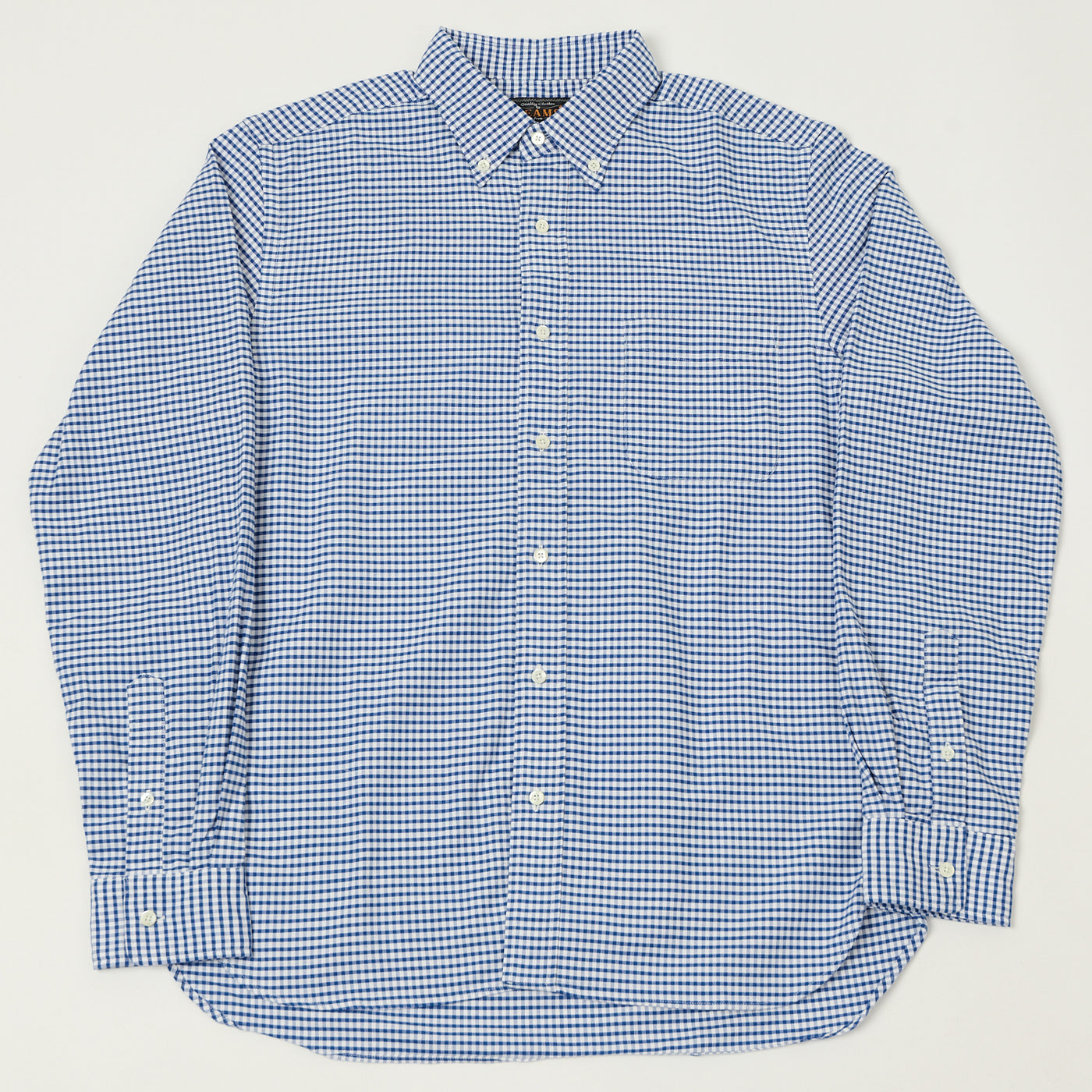 Beams Plus Button Down Gingham Oxford Shirt - Blue