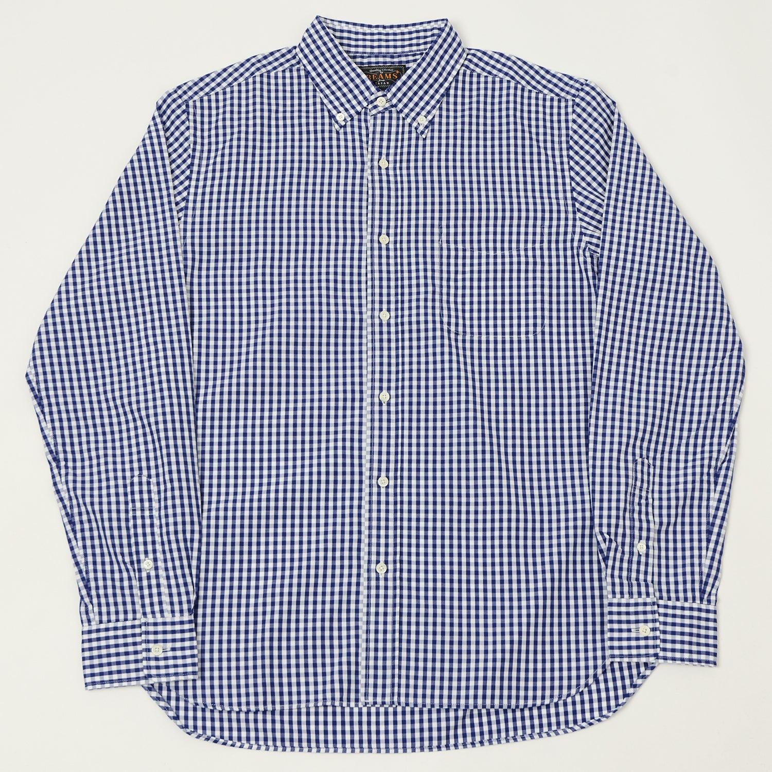 Beams Plus Superfine Button Down Gingham Shirt - Blue