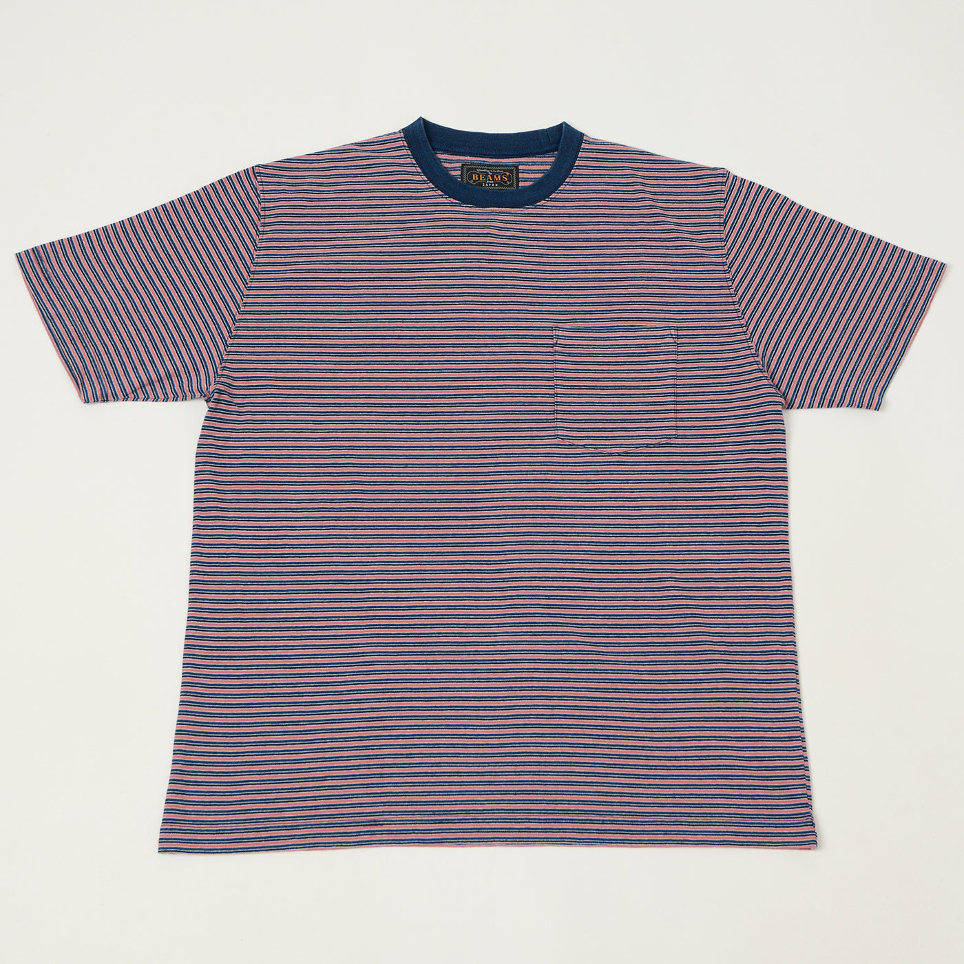 Beams Plus Stripe Pocket T-Shirt - Indigo/Red